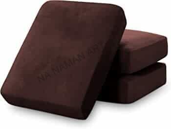 NAMAN ARTS Sofa Foam Cushions in Velvet with Zip Cover Pack of 3Mahogany - Image 1