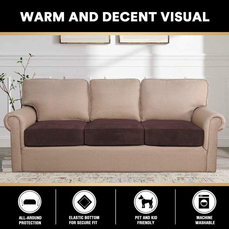 NAMAN ARTS Sofa Foam Cushions in Velvet with Zip Cover Pack of 3Mahogany - Image 2