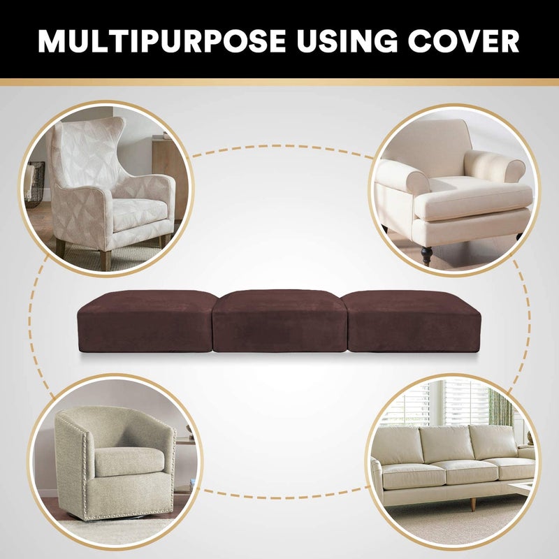 NAMAN ARTS Sofa Foam Cushions in Velvet with Zip Cover Pack of 3Mahogany - Image 4