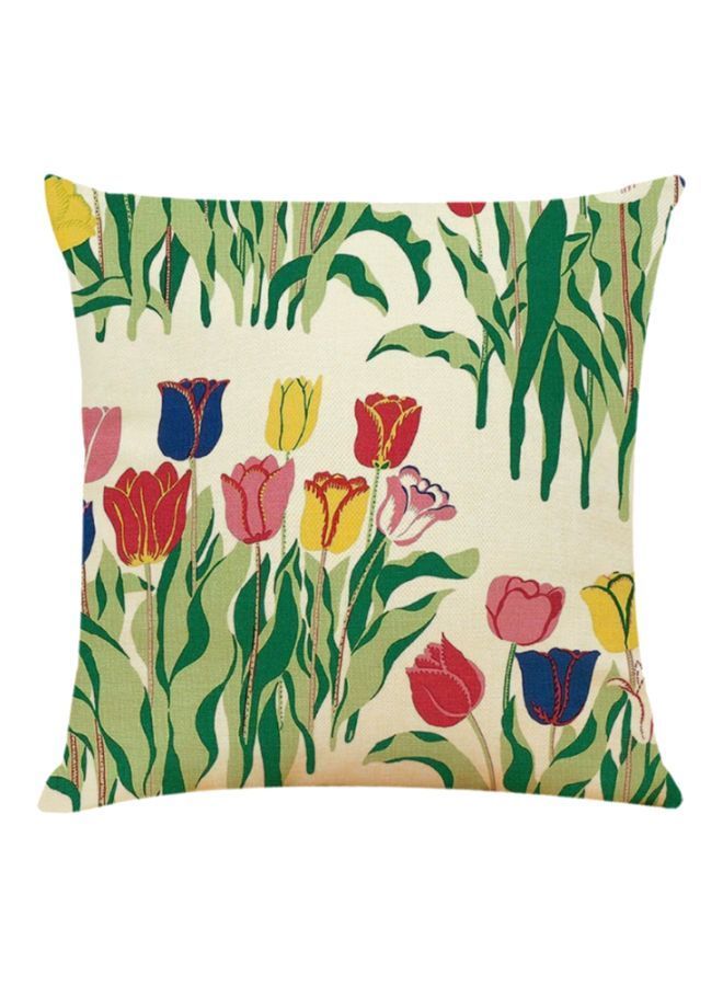 NIBEMINENT Floral Printed Cushion Cover White/Green/Red 45x45cm