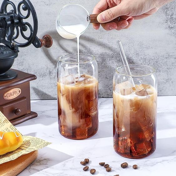 WEZOSHINET Drinking Glasses Set of 2 Can Shaped Glass Sake Cups with Straws 500ml Iced Coffee Glasses Iced Tea Glasses Tumbler Cup Cocktail Glasses Soda Clear Water Cup Beer Glasses2 Pcs Set - Image 1