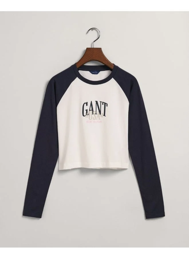 GANT Gant Teen Girls Cropped Contrast Long Sleeve Top