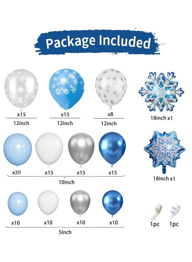 147Pcs Blue Snowflake Balloon Garland Arch kit-Snowflake Balloon with Silver Blue White Latex Balloons set for Winter Wonderland Holiday Christmas Baby Shower Snow Princess Birthday Party Decorations - Image 5
