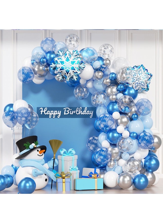 147Pcs Blue Snowflake Balloon Garland Arch kit-Snowflake Balloon with Silver Blue White Latex Balloons set for Winter Wonderland Holiday Christmas Baby Shower Snow Princess Birthday Party Decorations - Image 4