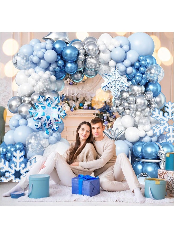 147Pcs Blue Snowflake Balloon Garland Arch kit-Snowflake Balloon with Silver Blue White Latex Balloons set for Winter Wonderland Holiday Christmas Baby Shower Snow Princess Birthday Party Decorations - Image 3