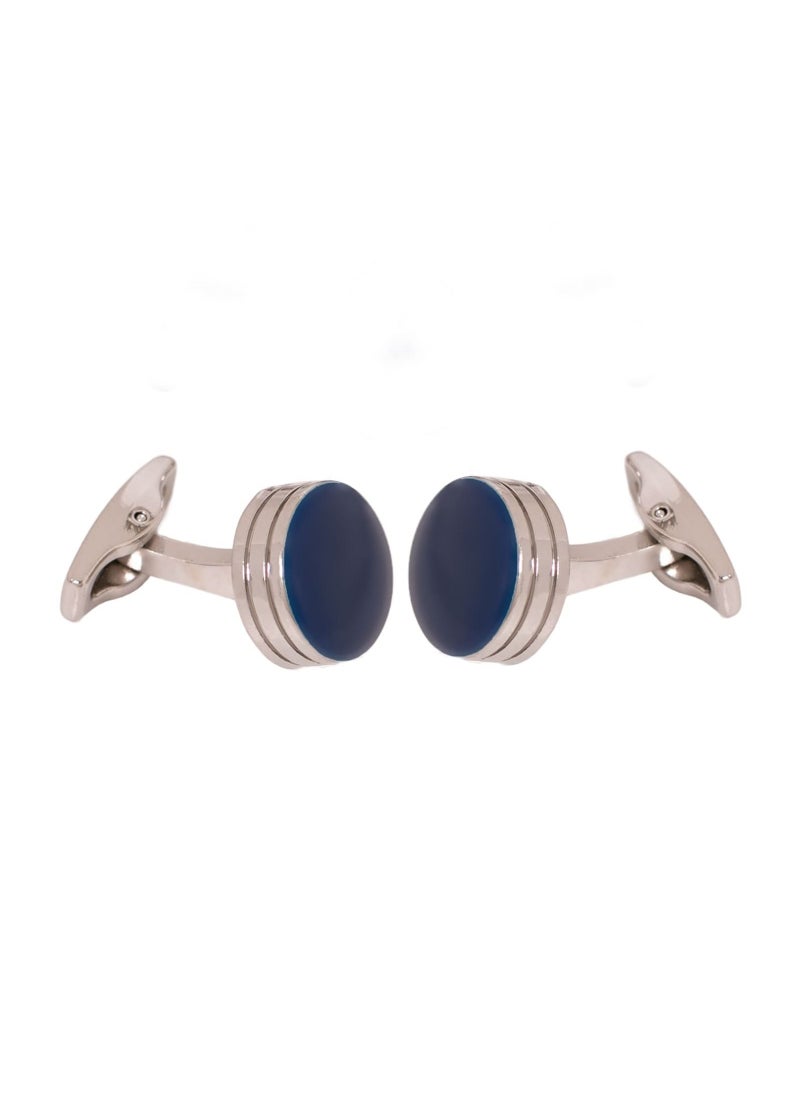 RS - Round Formal Silver Blue Cufflink - Image 1
