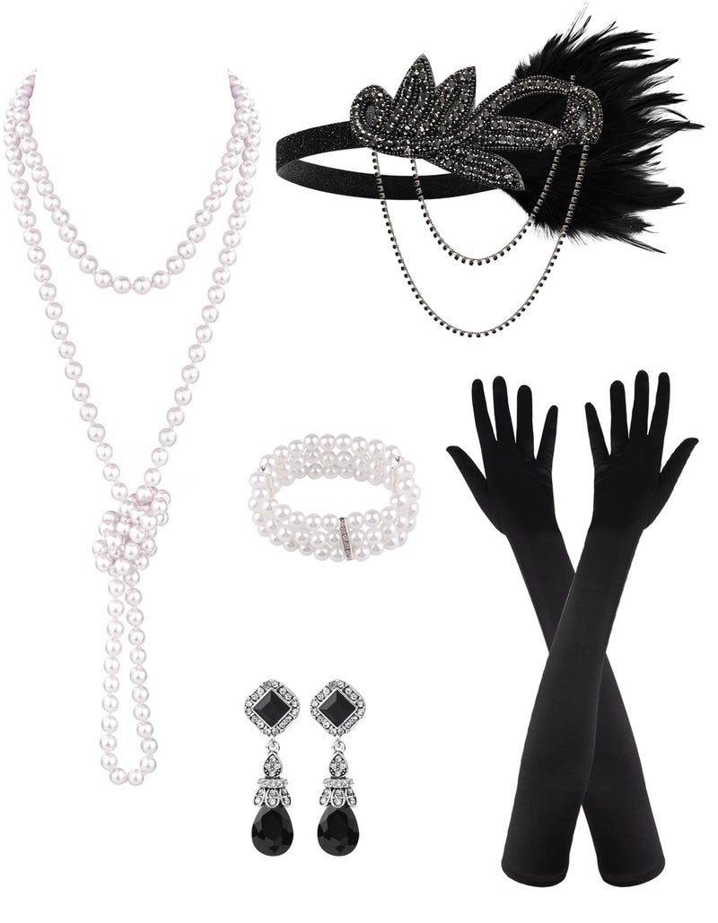 PLULON 6 Pcs 1920s Flapper Accessories for Women, Great Gatsby Flapper Accessories Fashion Roaring 20s Costume for Women - Image 1