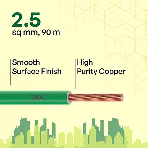 Polycab OPTIMA+ 2.5sqmm 90M coil | Flame Retardant | Lead free | 99.97% high purity copper | Rodent protection | PVC insulated housewire [Green] - Image 2