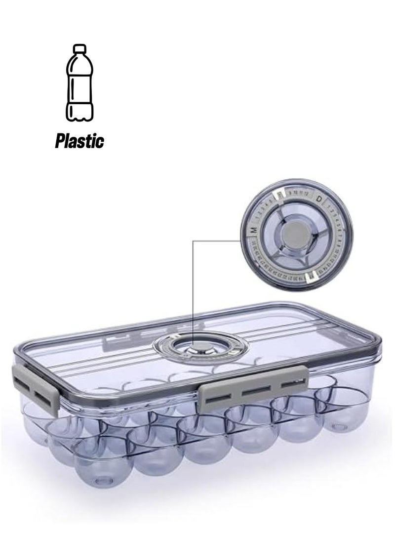 HOOKOR Plastic Egg Holder for Fridge, Egg Container for Refrigerator, Egg Organizer, Plastic Egg Storage Box with Time Reminer and Lid- Reusable Egg Carton Tray Stackable (Small-hold 18 eggs) - Image 1