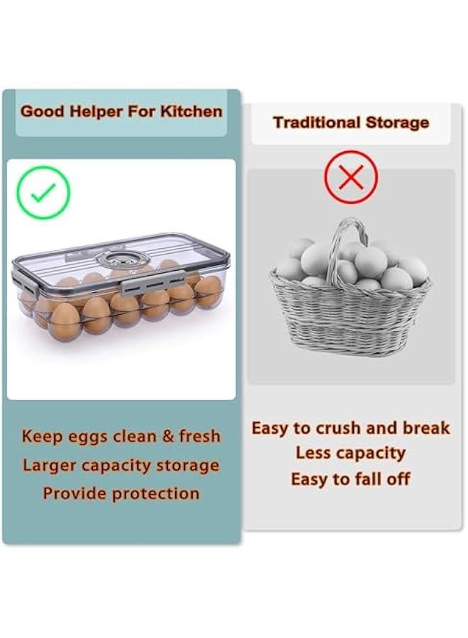 HOOKOR Plastic Egg Holder for Fridge, Egg Container for Refrigerator, Egg Organizer, Plastic Egg Storage Box with Time Reminer and Lid- Reusable Egg Carton Tray Stackable (Small-hold 18 eggs) - Image 2
