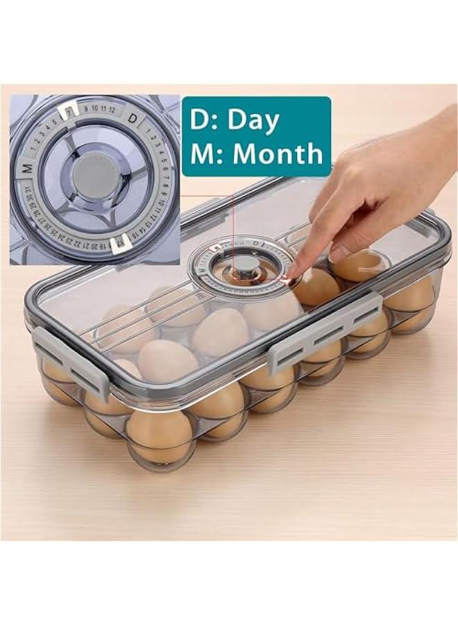 HOOKOR Plastic Egg Holder for Fridge, Egg Container for Refrigerator, Egg Organizer, Plastic Egg Storage Box with Time Reminer and Lid- Reusable Egg Carton Tray Stackable (Small-hold 18 eggs) - Image 3