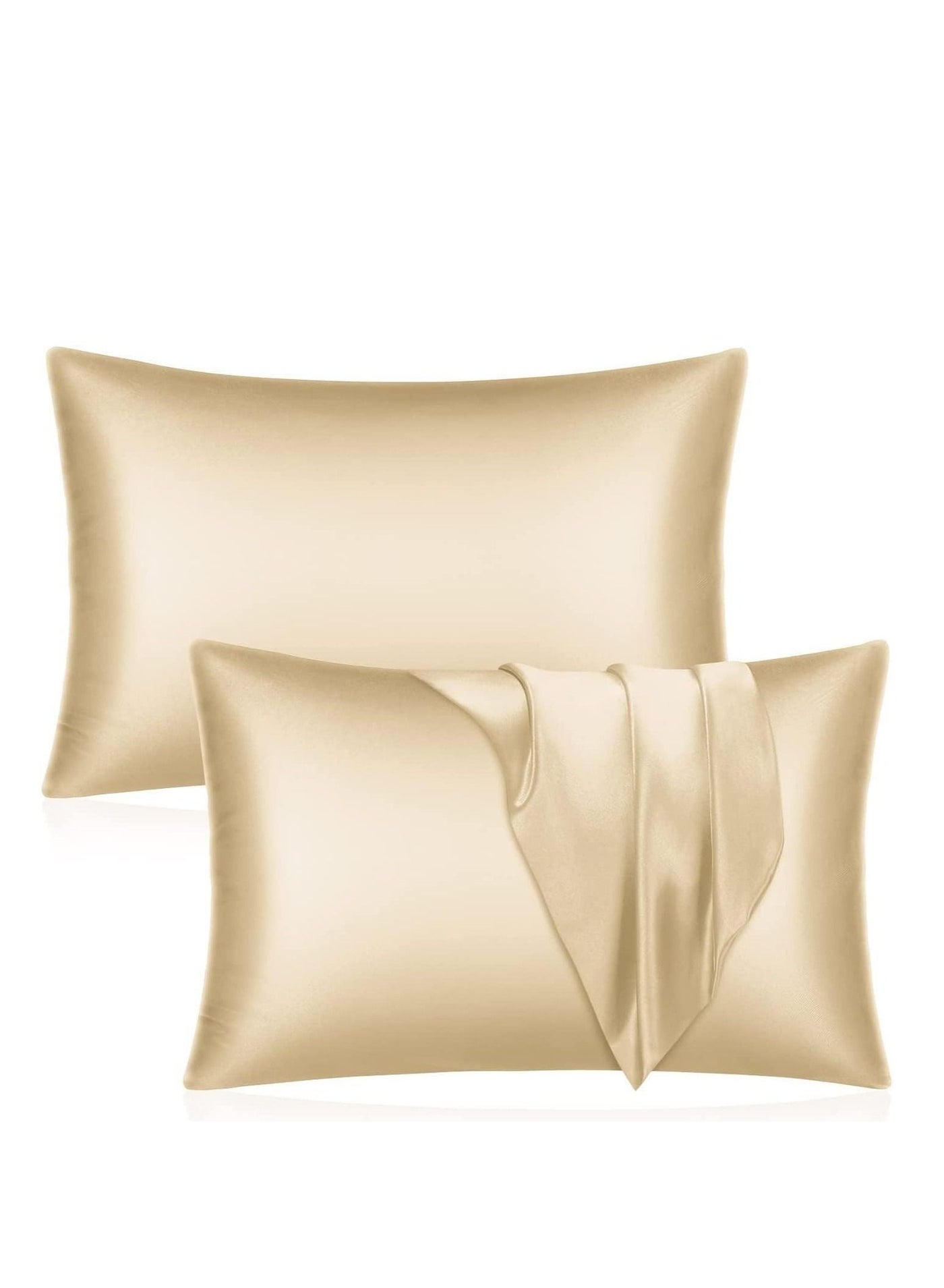 MahMir® Silky Satin Pillowcase for Hair and Skin Queen - Champagne Gold Silk Pillowcase 2 Pack 76L x 51W CM (20x30 Inches) - Satin Pillow Cases Set of 2 with Envelope Closure (2pcs Champagne)
