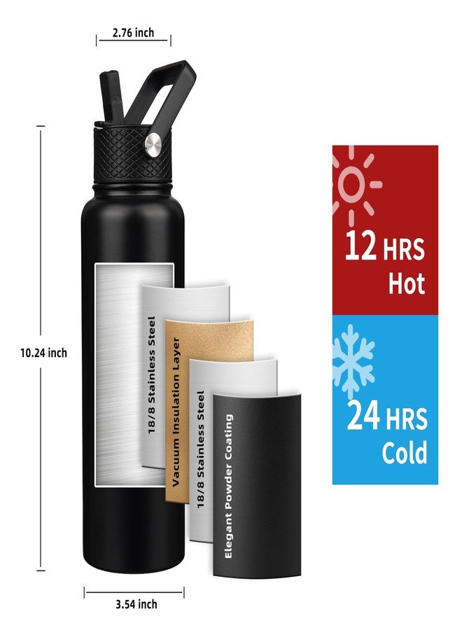 YONICOER Insulated Water Bottle 40oz,Triple Wall Vacuum Stainless Steel(Dishwasher Safe),Leak Proof & Non-BPA,Flask Jug with Paracord Handle & Straw Spout Lids Sports Black - Image 2