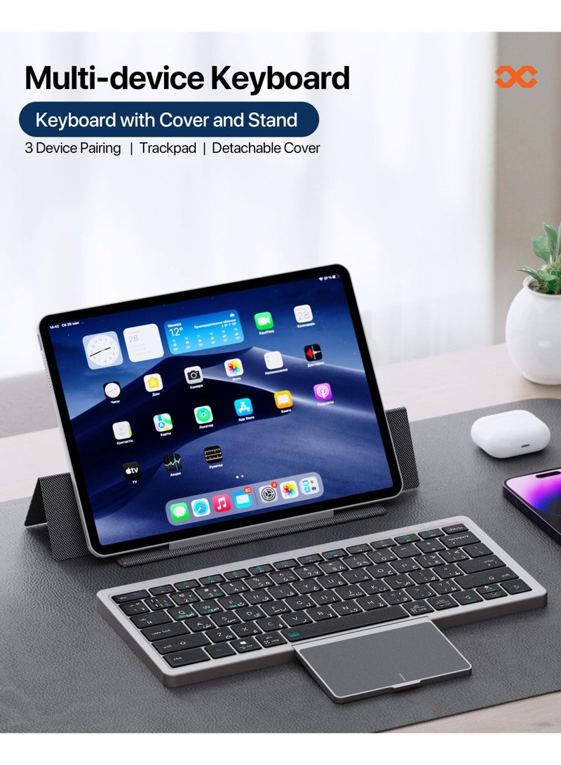 INFINYTY Universal Wireless Keyboard with Trackpad & Sturdy Stand-UnikeyX Black 5.0 Bluetooth Chip, Long Lasting Battery, Multi-Touch Gestures, English & Arabic Keys, Compatible with iOS, Android, Windows, iPadOS, MacOS, ChromeOS - Image 4