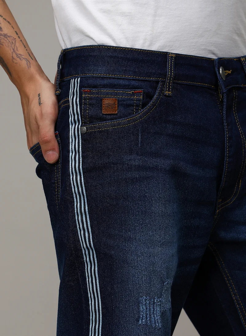 Campus Sutra Men's Blue Pencil Side-Striped Denim Shorts