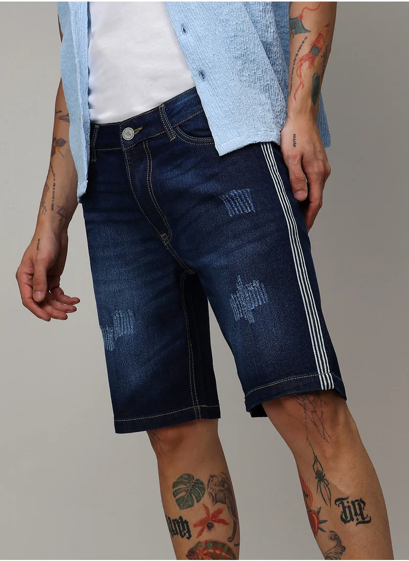 كامبوس سوترا Men's Blue Pencil Side-Striped Denim Shorts