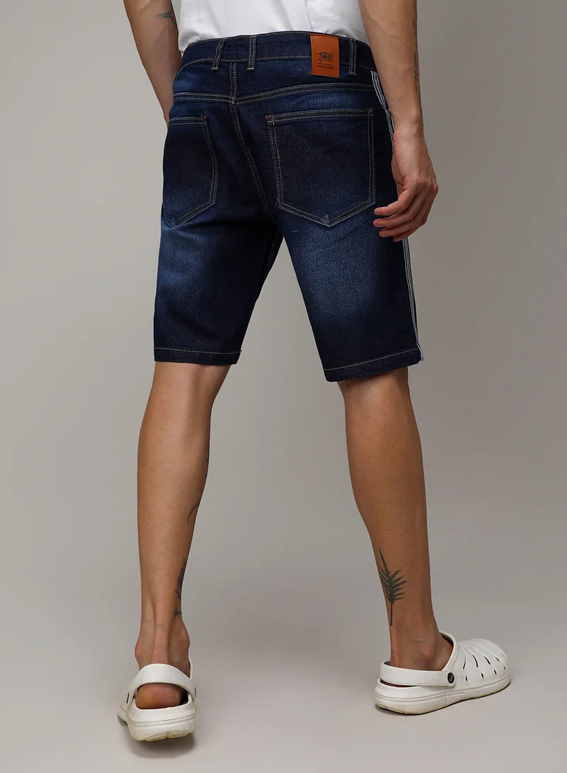 Campus Sutra Men's Blue Pencil Side-Striped Denim Shorts