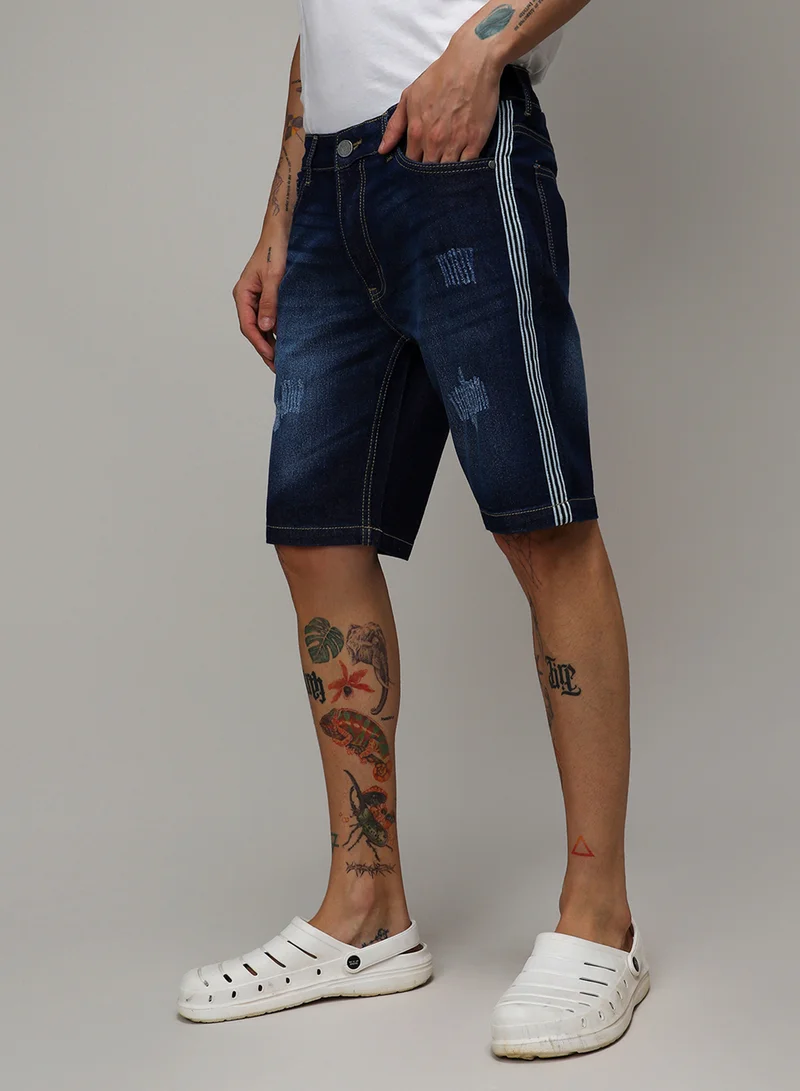 Campus Sutra Men's Blue Pencil Side-Striped Denim Shorts