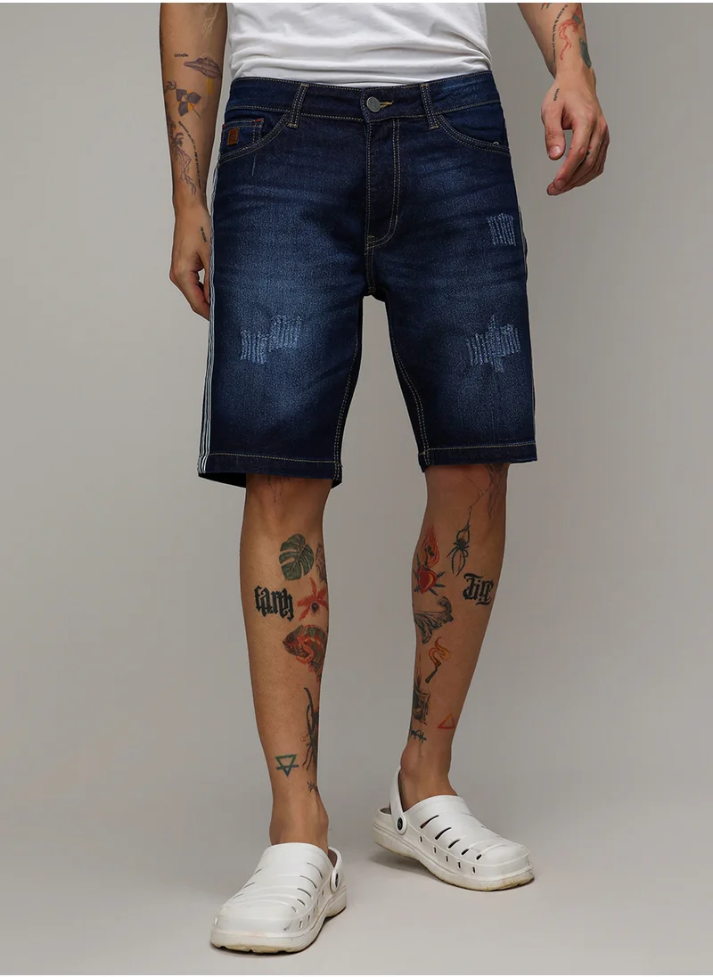 كامبوس سوترا Men's Blue Pencil Side-Striped Denim Shorts