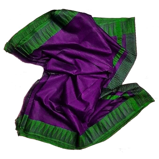 SheenKraft Women's Kota Silk Temple Border Bhagalpuri Handloom Saree With Striped Blouse Piece_Free Size_Color Variation 11629-11646 (Indigo_Purple-Green) - Image 1
