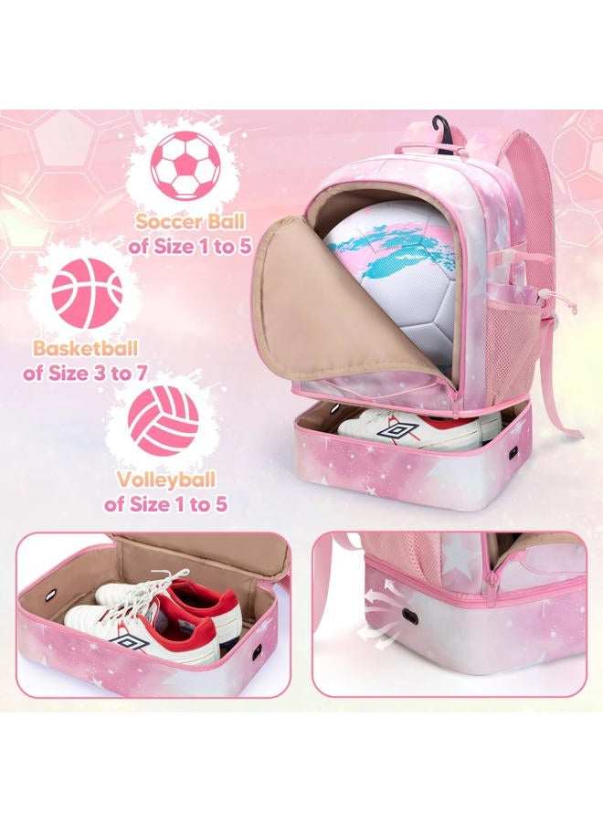 Smasrob Soccer Bags for Girls with Separate Ball Pocket and Shoe Compartment, Sports Backpack for Soccer, Basketball, Volleyball, Pink - Image 3