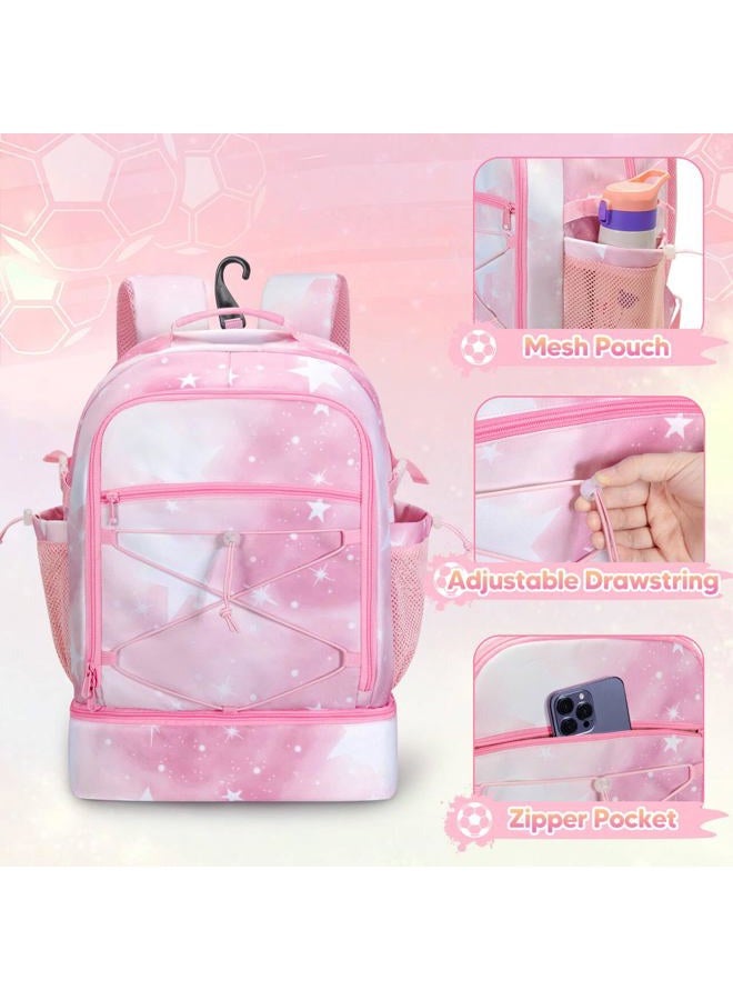 Smasrob Soccer Bags for Girls with Separate Ball Pocket and Shoe Compartment, Sports Backpack for Soccer, Basketball, Volleyball, Pink - Image 2