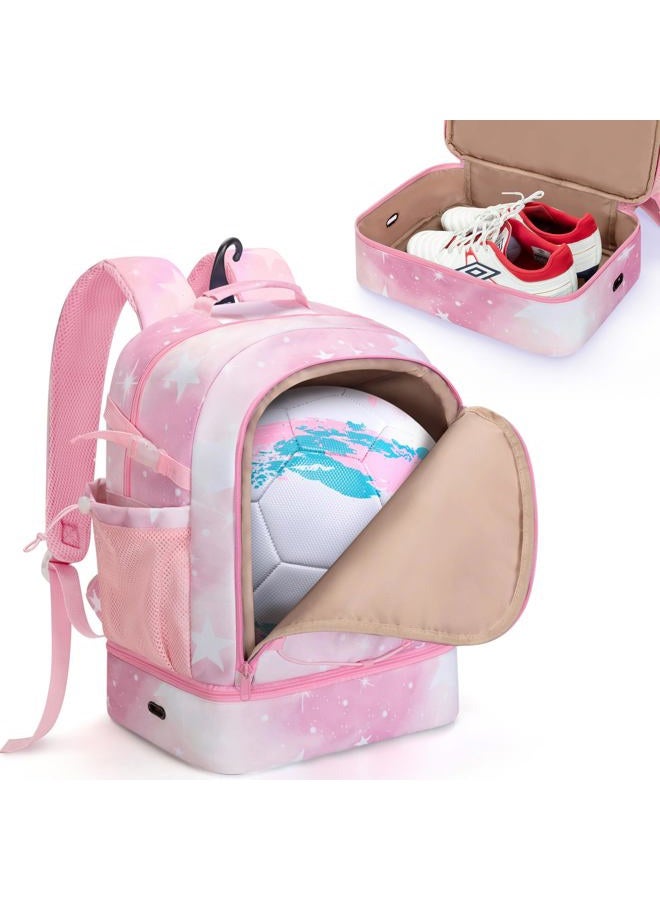 Smasrob Soccer Bags for Girls with Separate Ball Pocket and Shoe Compartment, Sports Backpack for Soccer, Basketball, Volleyball, Pink - Image 1