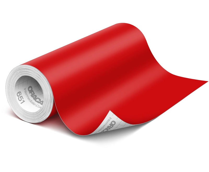 ORACAL 651 Matte Red Vinyl Durable Roll Easy to Weed Permanent Adhesive Craft Vinyl for Plotting Machines, Decals & DIY Projects 12" x 50ft + Transfer Tape 12" x 24" - Image 1