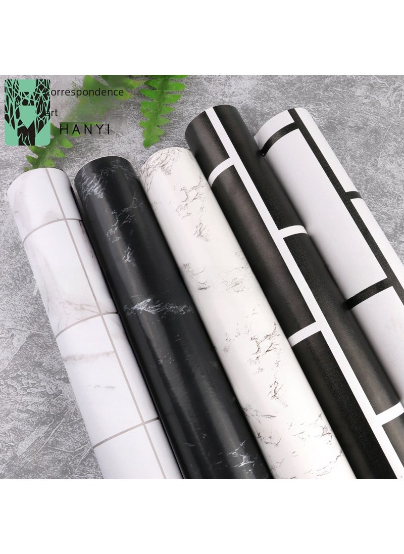 Generic - Foreign trade wholesale wallpaper self-adhesive waterproof fashion brick pattern marble cement TV background wall cloth wallpaper 35096 refreshing white-10 m - Image 1