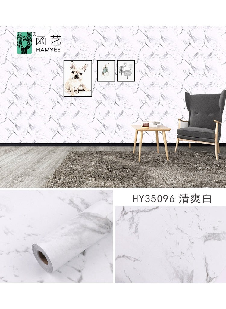 Generic - Foreign trade wholesale wallpaper self-adhesive waterproof fashion brick pattern marble cement TV background wall cloth wallpaper 35096 refreshing white-10 m - Image 1