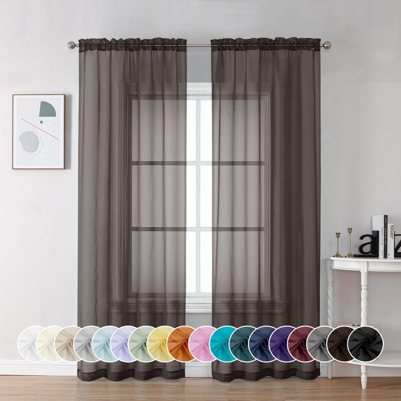 Chyhomenyc Chocolate Brown Sheer Curtains 84 Inches Long Light Filtering Sheer Curtains for Living Room Bedroom 42x84 Inches 2 Pieces