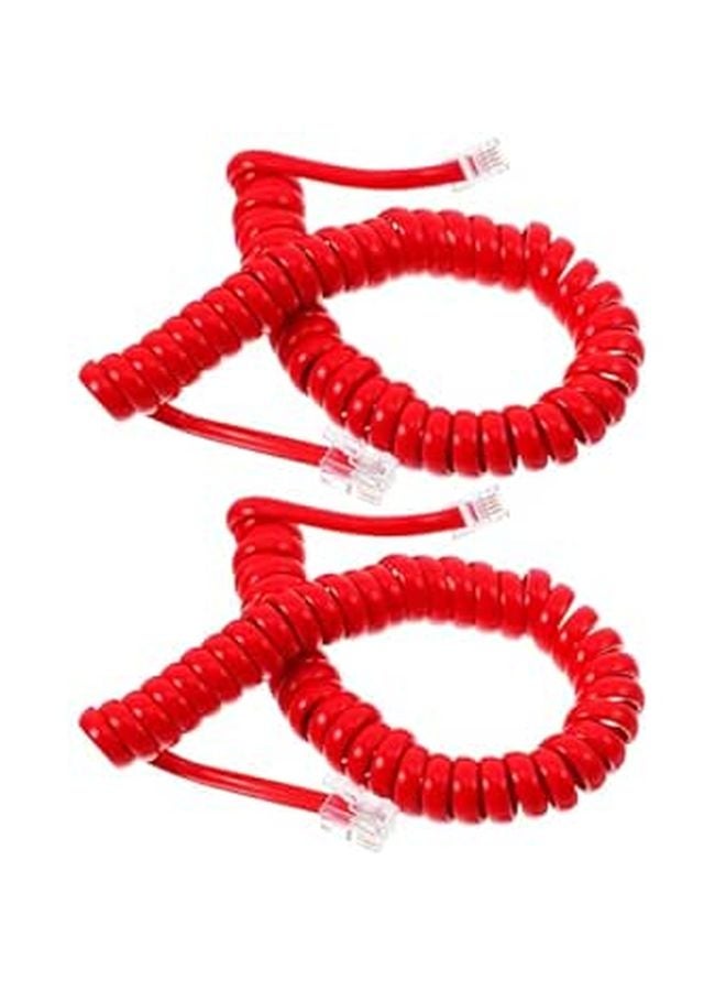 Red Coiled Telephone Cord with RJ11 Connector for Desk Phone Home Office Use - Image 1