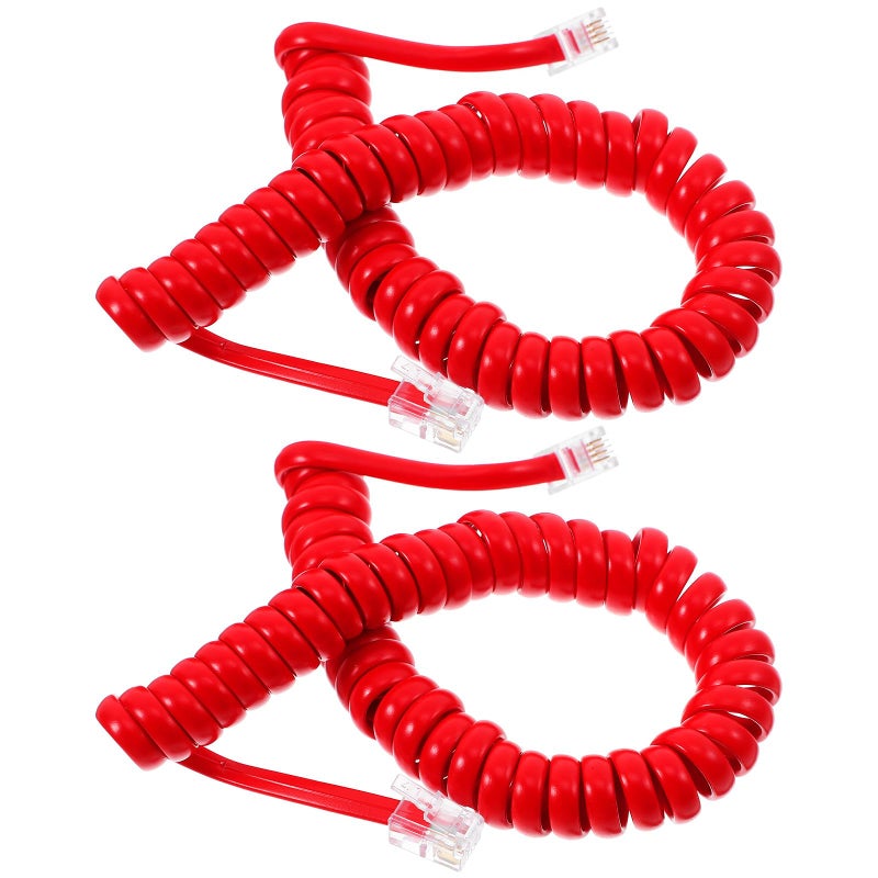 Red Coiled Telephone Cord with RJ11 Connector for Desk Phone Home Office Use - Image 2