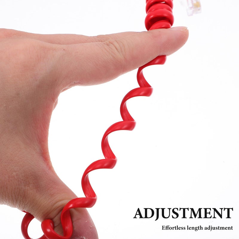 Red Coiled Telephone Cord with RJ11 Connector for Desk Phone Home Office Use - Image 5