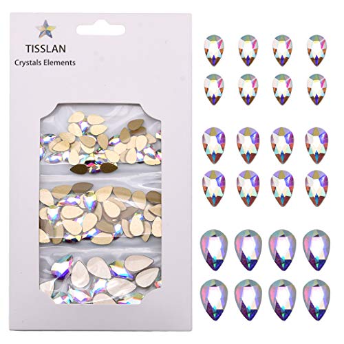 Tisslan 100pcs Crystal AB Foiled Pear Shape Flatback Rhinestone 3 Sizes Mix Nail Art Stones Decorations Jewels for DIY Supplies - Image 1