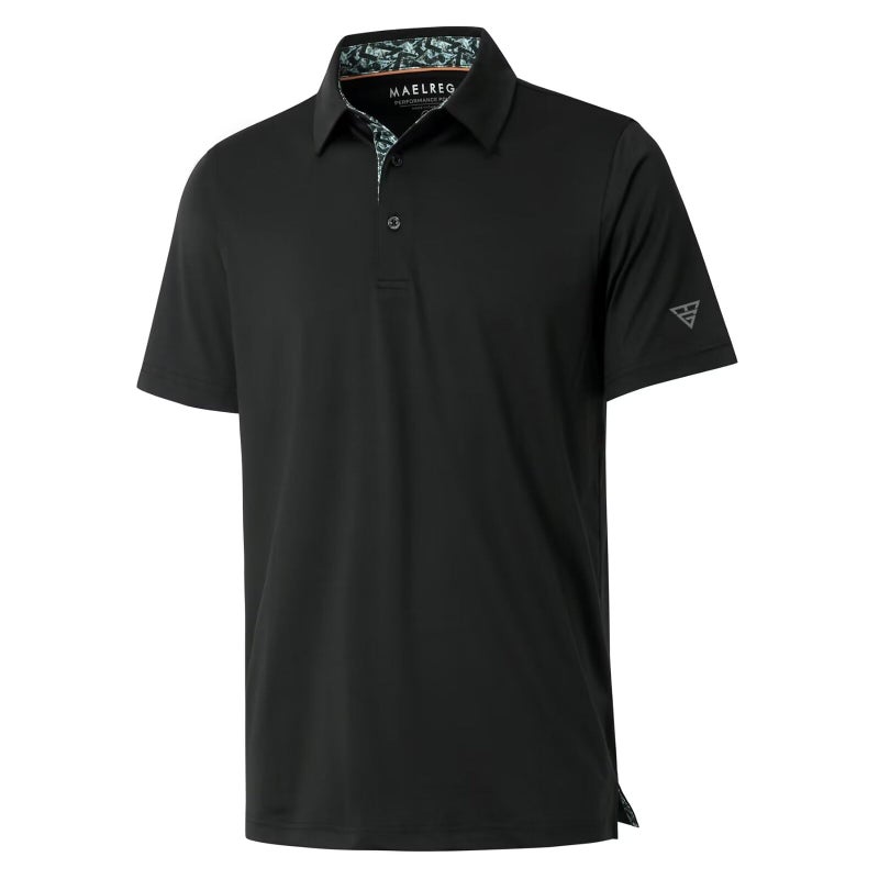 M MAELREG Polo Shirts for Men Short Sleeve Performance Moisture Wicking Quick Dry Casual Collared Menâ€™s Polo Shirts Black - Image 1