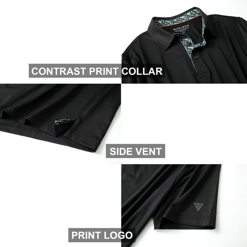 M MAELREG Polo Shirts for Men Short Sleeve Performance Moisture Wicking Quick Dry Casual Collared Menâ€™s Polo Shirts Black - Image 4