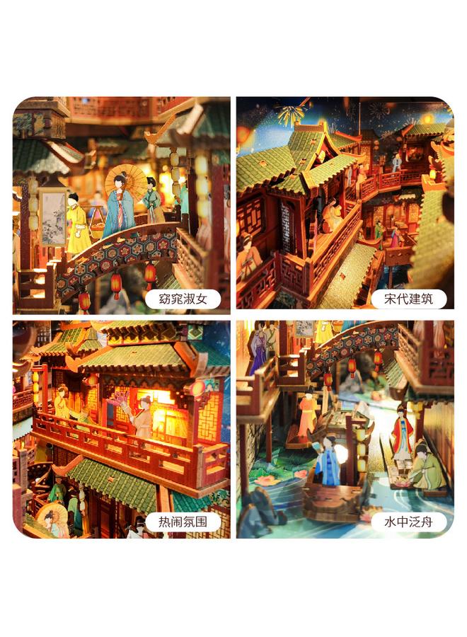 Bluejw Diy Cabin State Bridge Night Market 3D Handmade Assembled Book House Model Building Toy Birthday Gift - Image 4