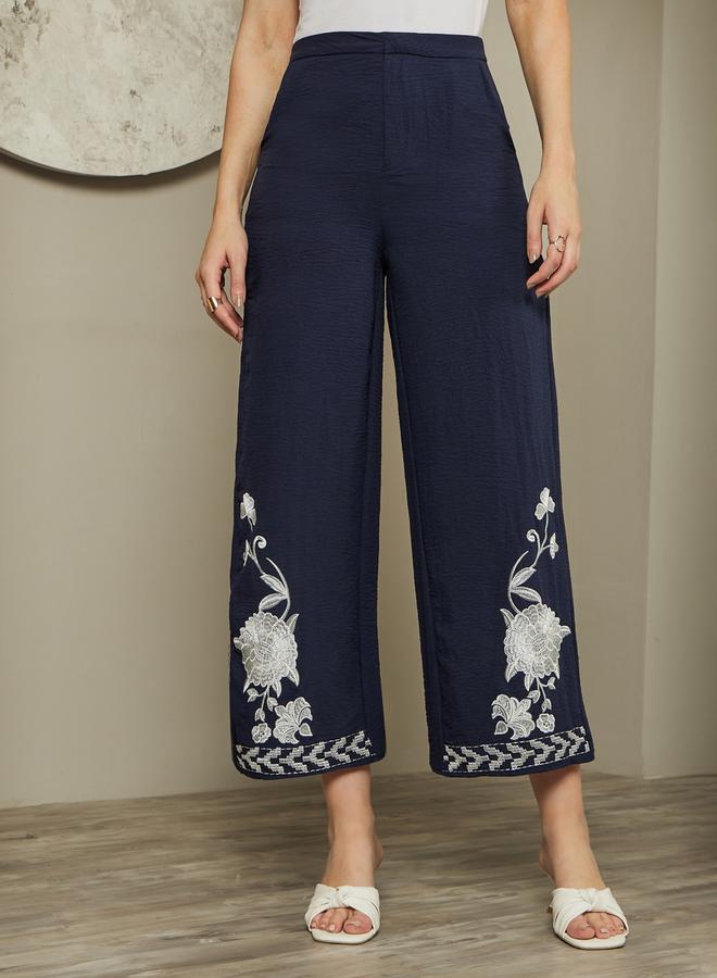 Styli Embroidered Hem Mid Rise Ankle Wide Leg Pants  - Image 2