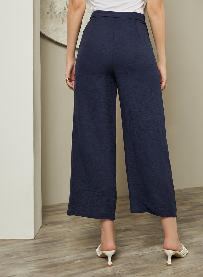 Styli Embroidered Hem Mid Rise Ankle Wide Leg Pants  - Image 4