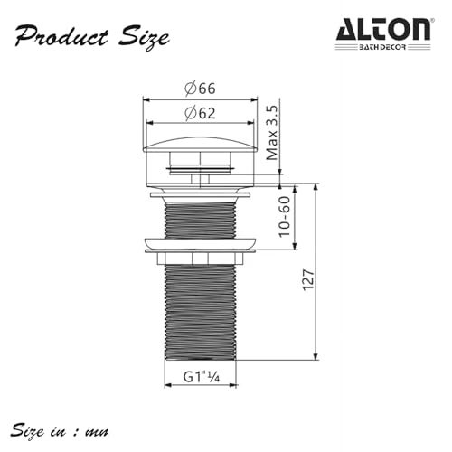 ALTON ALD115 Brass 5-INCH Pop-Up Type Waste Coupling For Wash Basin (Silver) - Image 2