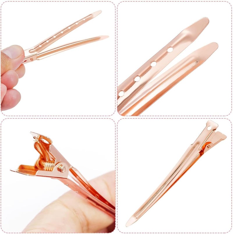 ELAUR 24 Pcs Professional Alligator Clips for Hair Styling – 3.5" Aluminum Hair Sectioning Clips for Salon & Makeup Application | Rust-Free, Lightweight for Stylists & At-Home Use – Rose Gold - Image 3