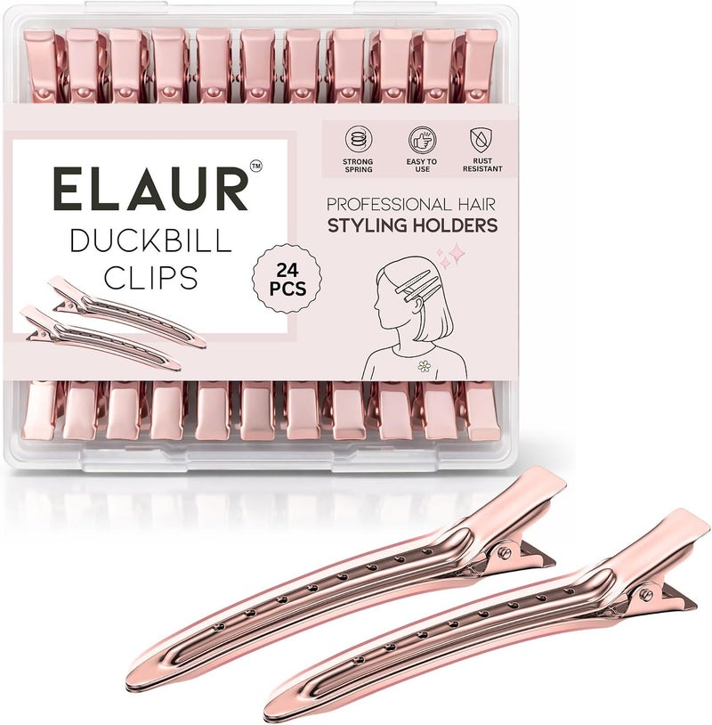 ELAUR 24 Pcs Professional Alligator Clips for Hair Styling – 3.5" Aluminum Hair Sectioning Clips for Salon & Makeup Application | Rust-Free, Lightweight for Stylists & At-Home Use – Rose Gold - Image 4