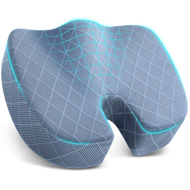 TushGuard OfficeCar Seat Cushion NonSlip Sciatica Back Coccyx Tailbone Pain Relief Chair Pad Memory Foam Butt Pillow for Computer Desk Wheelchair Driving Light Blue XLarge