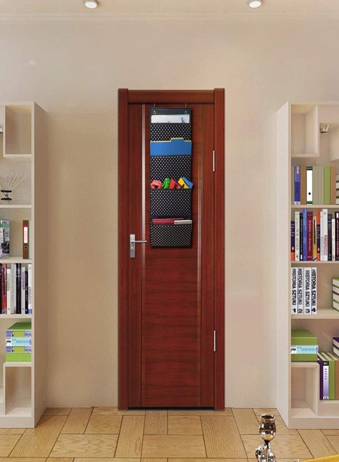 AUVCAS Fabric Over Door Document Organizer Hanging Wall file Organizer Wall Mounted Folder Storage Holder for Office Classroom Home,4 Large Cascading Pockets,2 Over Door Hooks Included,Black Polka Dot - Image 2