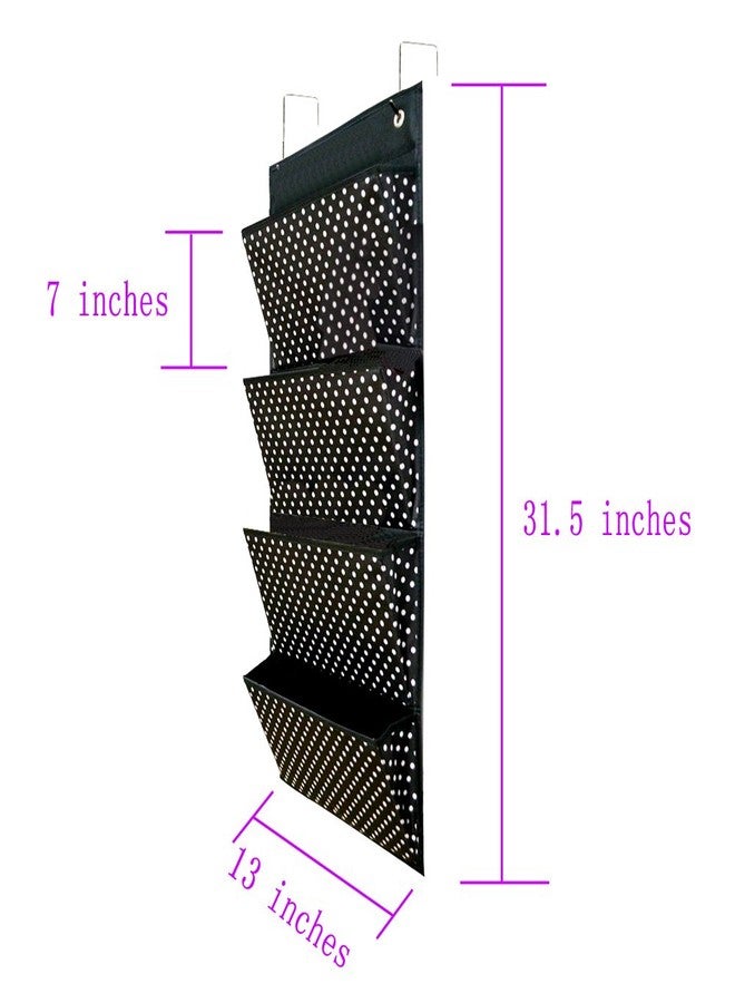 AUVCAS Fabric Over Door Document Organizer Hanging Wall file Organizer Wall Mounted Folder Storage Holder for Office Classroom Home,4 Large Cascading Pockets,2 Over Door Hooks Included,Black Polka Dot - Image 3
