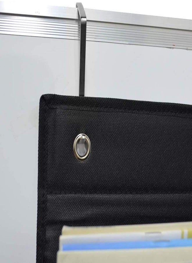 AUVCAS Fabric Over Door Document Organizer Hanging Wall file Organizer Wall Mounted Folder Storage Holder for Office Classroom Home,4 Large Cascading Pockets,2 Over Door Hooks Included,Black Polka Dot - Image 5
