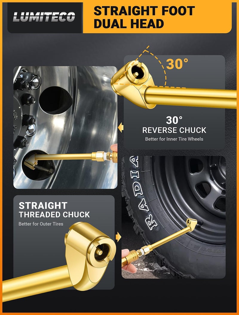 LUMITECO 2 Pack Heavy Duty Air Chuck Set-1/4 Inch Female NPT Closed Ball tire Chuck, Dual Head Air Chuck and Standard Male Quick Plug, Tire Air Fill Kit for Tire Inflator Gauge and Air Compressor - Image 4