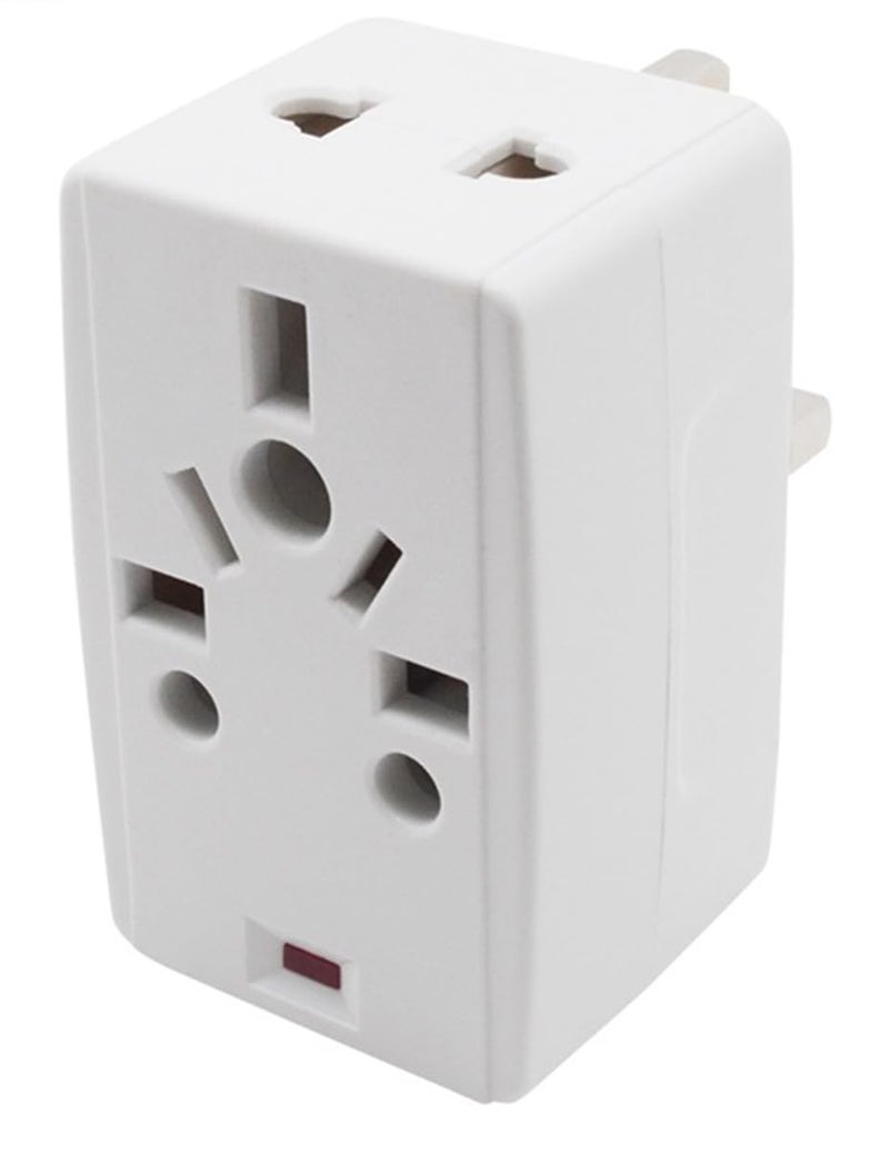 MANGO 03 Way Adapter with SquarePin Universal Socket with Light And 13A Fuse Travel Adaptor for KSAUAEUKHK AC Power Plug for USAUJPCN 3 Pin plug adapter