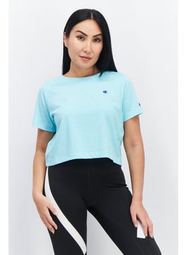 Champion Women Sportswear Fit Brand Logo Short Sleeves Crop Top, Turquoise  - Image 1